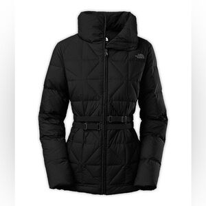 THE NORTH FACE Belted Mera Peak Jacket Black Goose Down Puffer Coat Size Medium